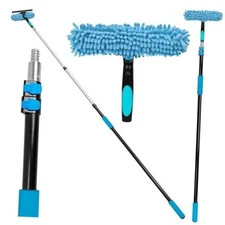 12 Feet Window Washing Kit with 5-12Ft Extension Pole, Outdoor High Window 