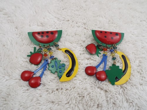 Mixed Fruit Enamel Pierced Earrings (C43)
