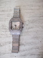 Men's Iced Out Beautiful Silver Simulated Diamond Bracelet Stainless Dress Watch