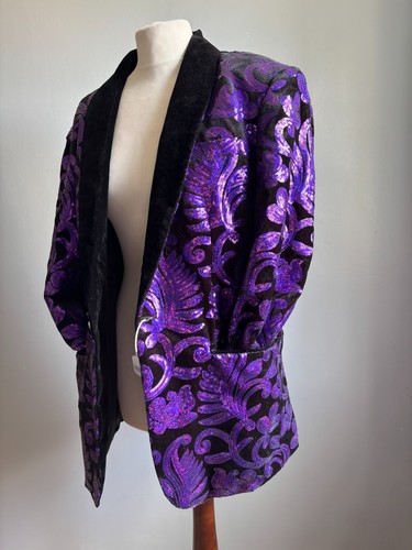 PURPLE SEQUIN JACKET 38 40 compere showman PYJTRL dj tuxedo BNWT velvet collar - Picture 12 of 15