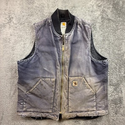 Vintage Carhartt Distressed Midnight Blue Vest Faded Mens XLT Quilted Workwear