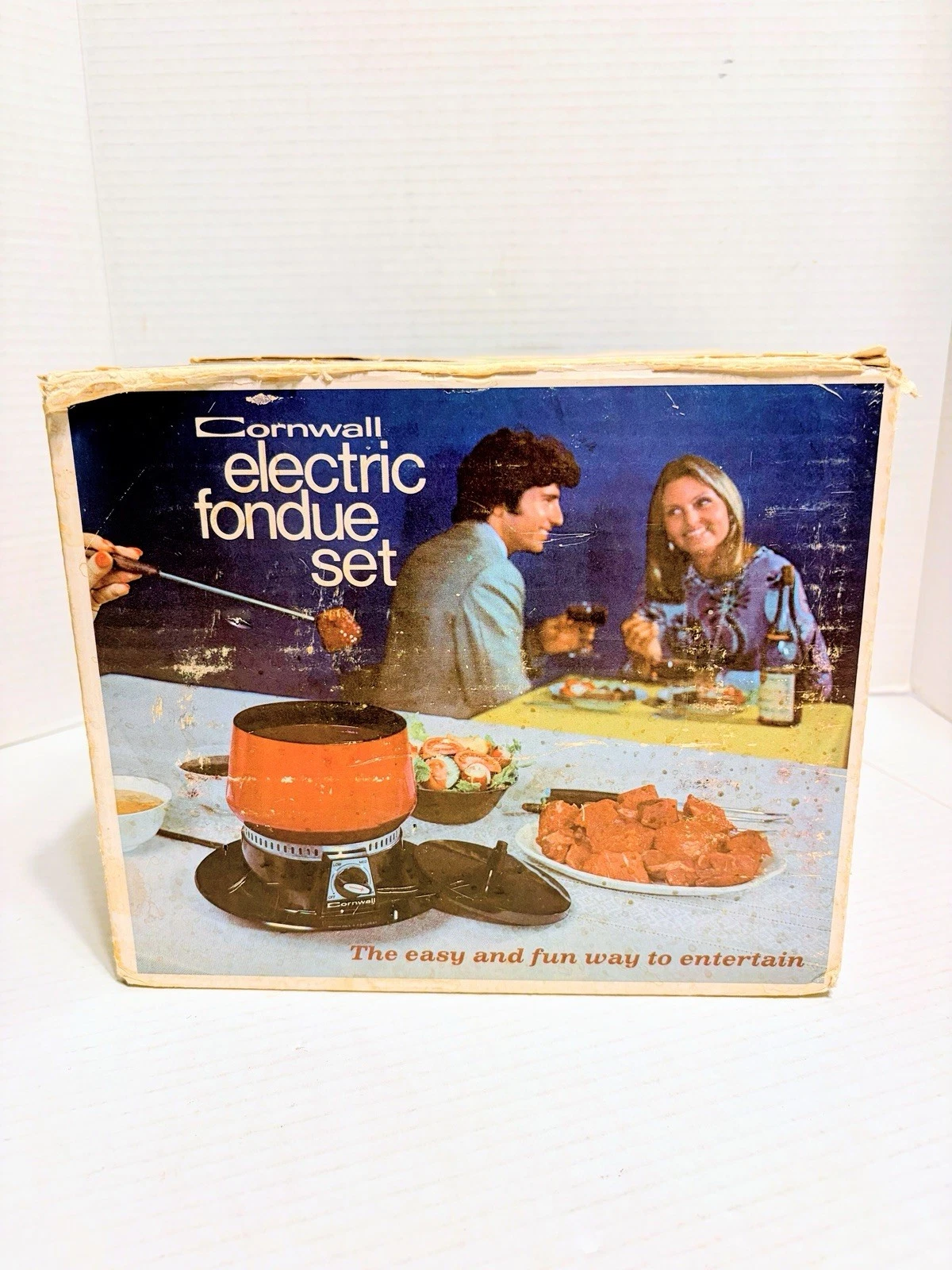 Vtg Cornwall Red Electric 1.5 Qt Fondue Pot Set New NOS Forks Cheese chocolate