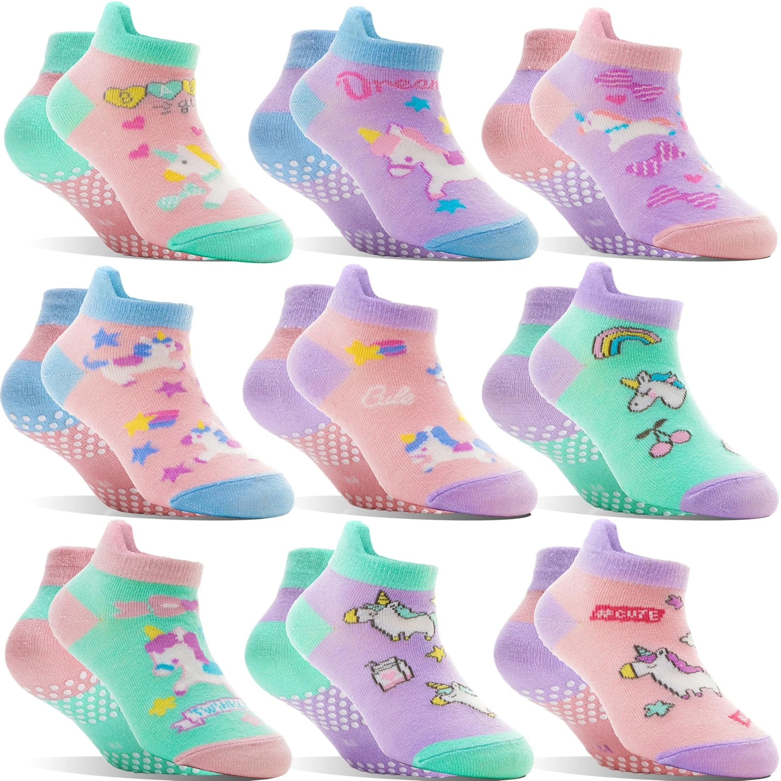 Welwoos Baby Girls Toddlers Grips Socks Kids Non 3-5T, Colorful Unicorn B
