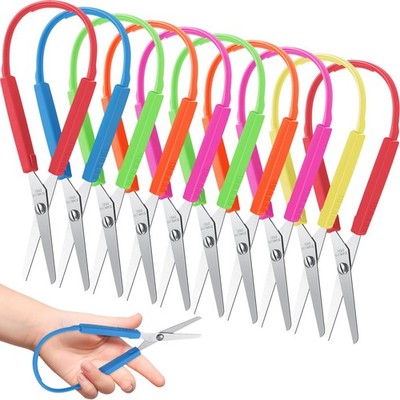 10 Packs Loop Scissors for Kids 5.5 Inches Grip Self Opening Adaptive Special...