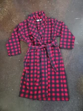 Go softly Robe Heavy Fleece Black Red Sz M Pockets