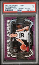 2024 PANINI PRIZM DRAFT PICKS CAMPUS LEGENDS PURPLE WAVE #5 CAITLIN CLARK PSA 7