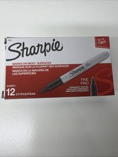 Sharpie Permanent Markers, Fine Tip, Black, 12 Count - Quick Drying, New