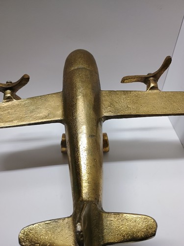 Vintage Brass Metal Airplane Model Twin Prop 1940s Style Plane. aviation Decor - Picture 10 of 12