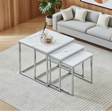 Marble Nest of Tables Set of 3,Gloss White Nesting Tables