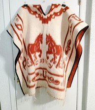 Mexican Gaban Blanket Poncho Adult Horse Themed Can be Reversed Wool Cotton