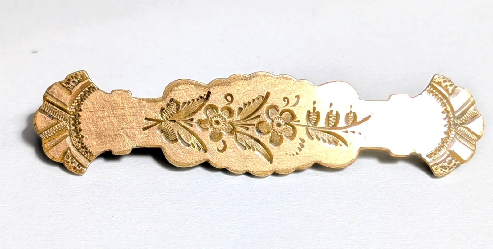 Antique Victorian Gold Filled Bar Brooch Pin Floral Engraved Pin 2.25” Estate