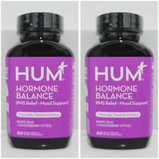 HUM Hormone Balance PMS Relief Mood Support 60 Vegan Capsules 2 Pack