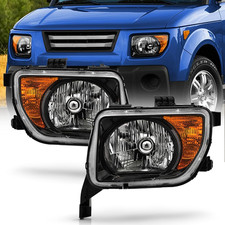 Black Headlights Pair Driver Passenger for 2003-2008 Honda Element DX EX LX