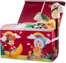 XL Toy Box with Lid - Collapsible Large Chest Toddler Bin Kids Storage Organizer