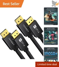 8K DisplayPort 1.4 Cable 6ft 2 Pack High Speed HDR 32.4Gbps for Gaming Monitor