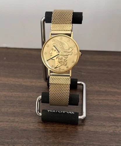 Vintage LUCIEN PICCARD "Liberty Coin" 14K Solid Gold Watch