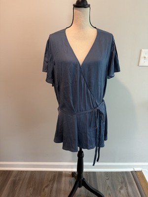 Loft Chambray Wrap Blouse Peplum Flutter Sleeve Women s Plus Size 24 NWT Soft!