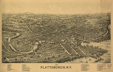 16" x 24" 1899 Plattsburgh New York, Bird's Eye Map 1899 Plattsburgh, N.Y.