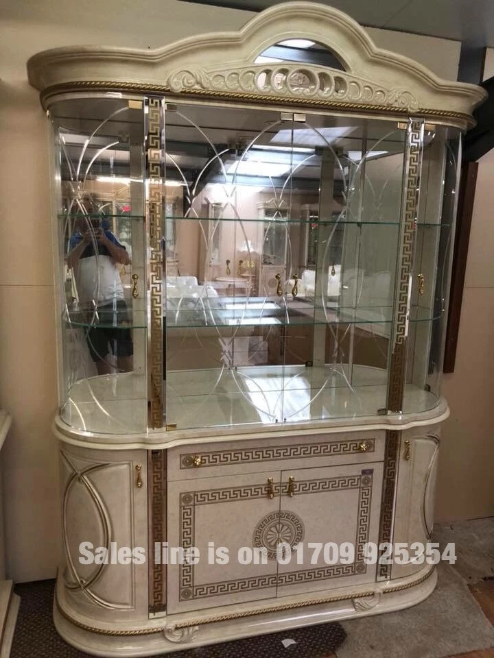 NEW VENUS DESIGN CREAM GOLD ITALIAN HIGH GLOSS 4 DOOR VITRINE