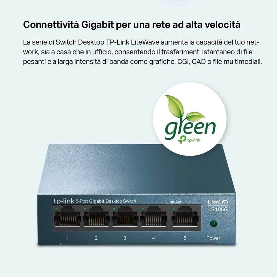 Switch Ethernet 5 Porte Gigabit Sdoppiatore Ethernet, Struttura in Metallo - Immagine 3 di 4