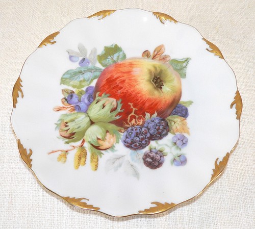 SEHR SELTEN - Teller Obstmotiv Apfel Brombeeren Goldrand 19 cm ca 1880 #6342 - Bild 1 von 3