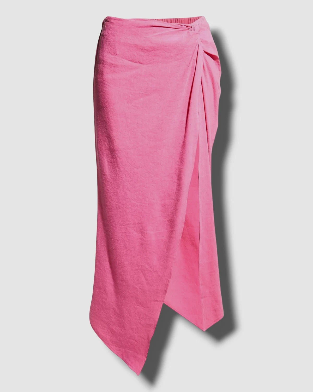 $168 Monrow Women's Pink Linen Side-Gathered MIDI Skirt Size L