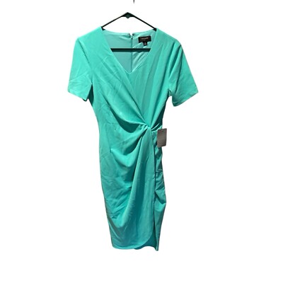tahari asl green dress Side Knot Stretch Crepe Sheath In Seafoam Size 2 NWT NA-09.16.26PM