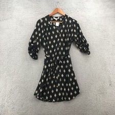 41 Hawthorn Shirt Dress Womens S Black Geometric Pattern Button Front Belted NEW