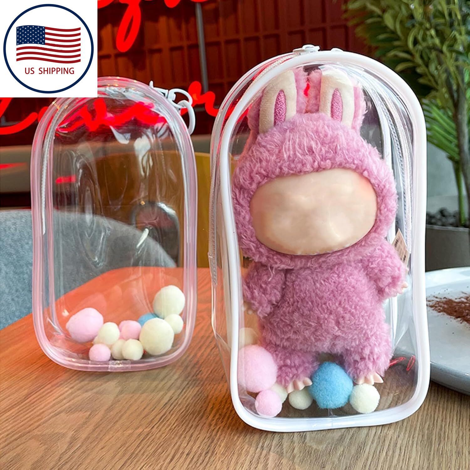 Labubu Doll Clear PVC Keychain Case for Hanging Display & Protection