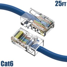 25FT Cat6 RJ45 Ethernet LAN Network UTP Non-Boot Patch Cable Copper 24AWG Blue