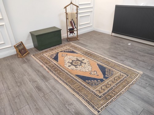 Orange Turkish Rug, Handmade Wool Rug, Oriental Rug, Bohemian Rug, 4.4x7.4 ft