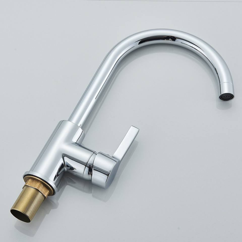 Modern Kitchen Sink Mixer Taps Swivel Spout Twin Lever Tap Mono Faucet