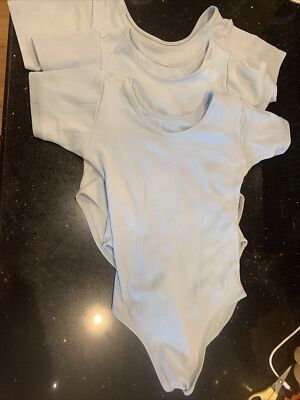 3 Pack Light Blue Short Sleeve Leotard Ballet Costume Dance Class Ballerinas