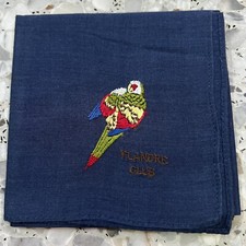 CLASSIC BLUE PLAIN ART MAN HANKY COTTON POCKET SQUARE17" EMBROIDERED PARROT BIRD