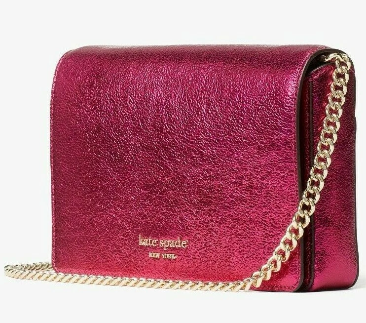 Kate Spade Spencer Chain Crossbody Wallet Metallic Pink Clutch PWR00158 NWT  FS