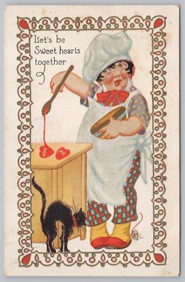 Lets Be Sweethearts Together~Boy Makes Heart Cookies~Red Heart Frame~PM 1929 PC