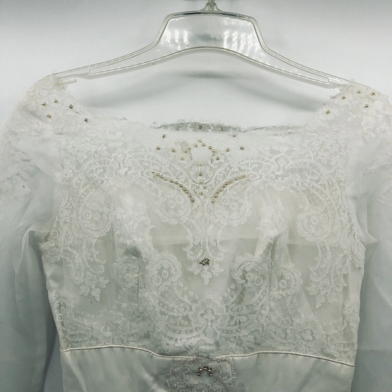 OFF WHITE Abito da sposa anni 60 linea A pizzo tulle bianco sporco trasparente manica lunga senza cartellino