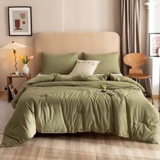 King Size Comforter Set Olive Green, 3 Piece, Lightweight Bedding Blanket