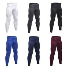 Mens Compression Pants Base Layer Sports Workout Gym Leggings with Zipper Pocket