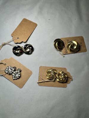 Lot of (4) Vintage Clip On Earrings Various Styles/Shapes/Sizes 1 IS GARNE