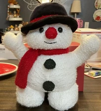 Heartwarmers by Carlton Cards 11" Textured Snowman Plush Black Hat Red Scarf