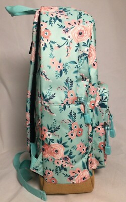 No Boundaries Backpack Schoolbag Mint Floral Suede Faux  display picture 1