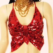 Belly Dance Dancer Costume Straps Butterfly Bow Top Bra Performance Practice Bra