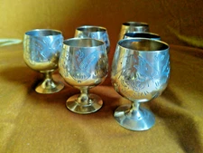 Set of 6 Vintage Engraved Silver Plated Small Goblets marked EPNS