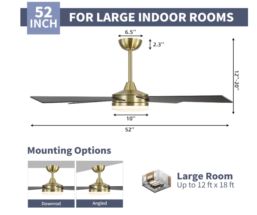 52 Inch DC Ceiling Fan with Lights and Remote, 3CCT, Modern Ceiling Fan with Rip - Image 4 of 4