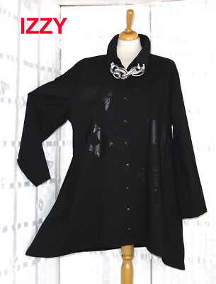 IZZY STYLE Designer LANG Bluse  S - OVERSIZE 46 48 schwarz PAPER NEWS A Linie