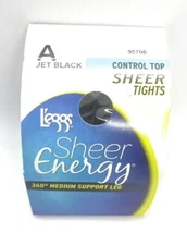 L'eggs Sheer Energy Control Top Jet Black Sheer Tights  ~ A Jet Black 95700