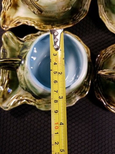 Vintage Giappone tazza da tè piattino conchiglia ostrica guscio verde blu lotto di 4 - Foto 12 di 12
