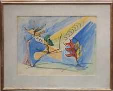 Original antique modernist abstract expressionist landscape painting by Ben Benn