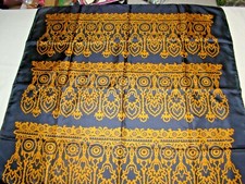 Vintage Jeanpierre Navy Blue Dark Yellow Design Silk Woman Scarf Scarves 30"